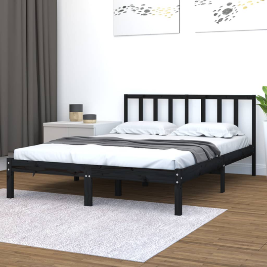 vidaXL Sängram svart massiv furu 135x190 cm