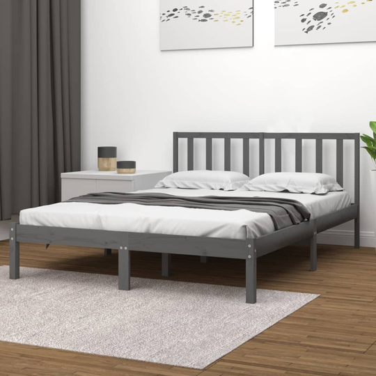 vidaXL Sängram grå massiv furu 120x190 cm liten dubbelsäng