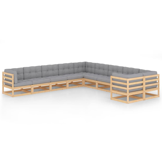 vidaXL Pallsoffgrupp med dynor 10 delar massiv furu