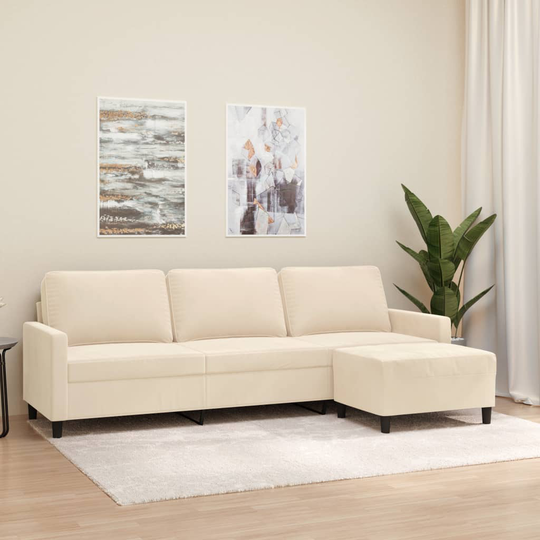 vidaXL 3-sitssoffa med fotpall gräddvit 210 cm sammet