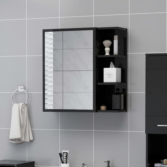 vidaXL Spegelskåp för badrum svart högglans 62,5x20,5x64 cm spånskiva