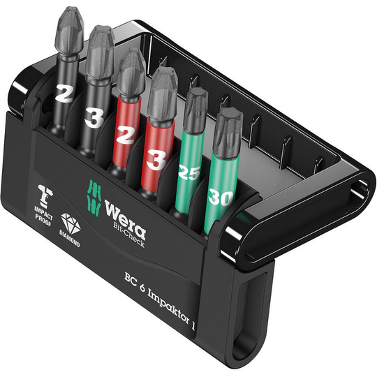 Wera Mini-Check Impaktor 4 05057695001 Bit-Set 6 delar Stjärnspår Phillips, Stjärnspår Pozidriv, Inner-TORX Impactor-teknik