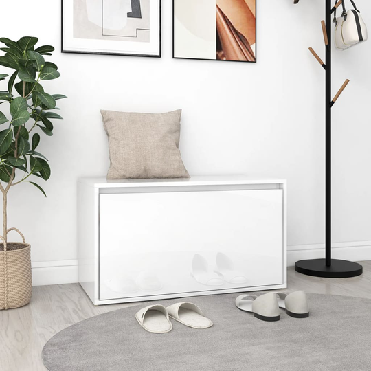 vidaXL Hallbänk vit högglans 80x40x45 cm spånskiva