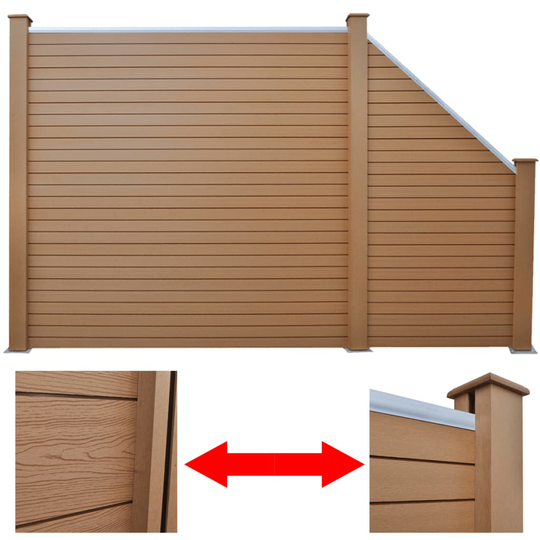 vidaXL Staketpaneler 1 kvadrat + 1 lutande WPC 283 cm brun