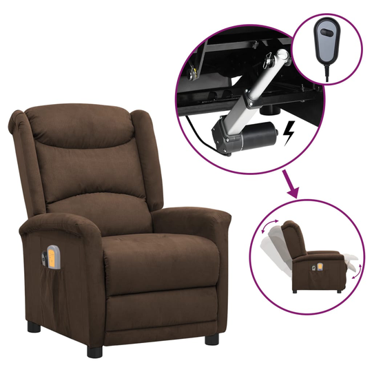 vidaXL Elektrisk massagefåtölj brun mikrofibertyg