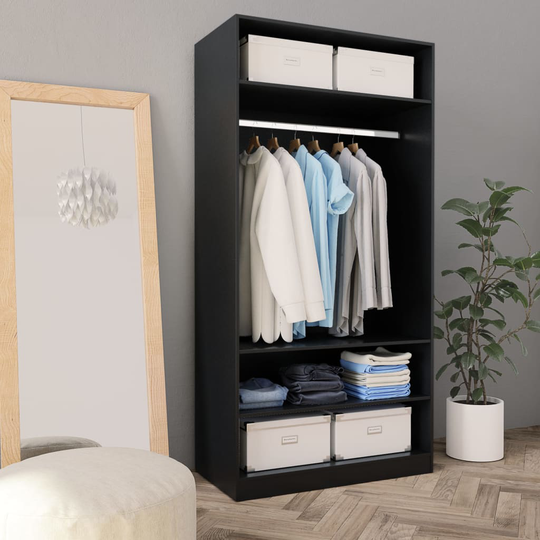 vidaXL Garderob svart 100x50x200 cm spånskiva