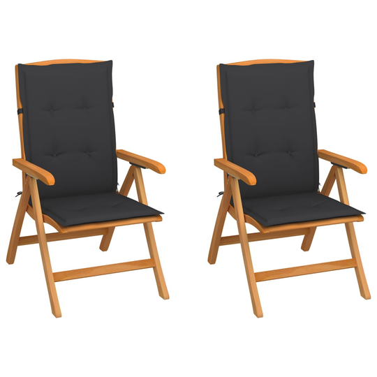 vidaXL Trädgårdsstolar 2 st med antracita dynor massiv teak