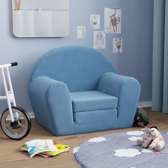 vidaXL Barnsoffa blå mjuk plysch