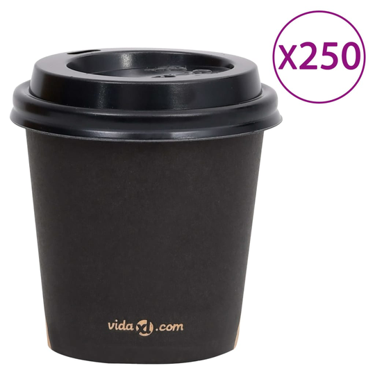 vidaXL Pappersmuggar med lock 120 ml 250 st svart