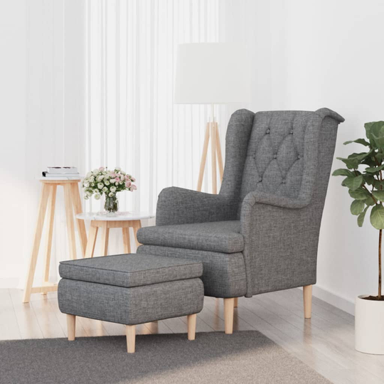 vidaXL Fåtölj med fotpall ljusgrå tyg