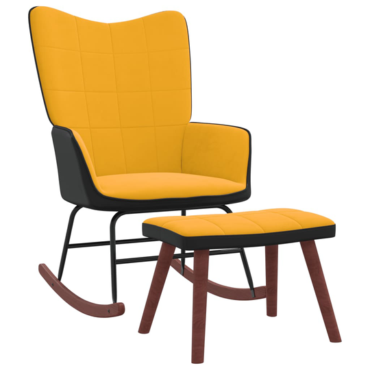 vidaXL Gungstol med fotpall senapsgul sammet och PVC