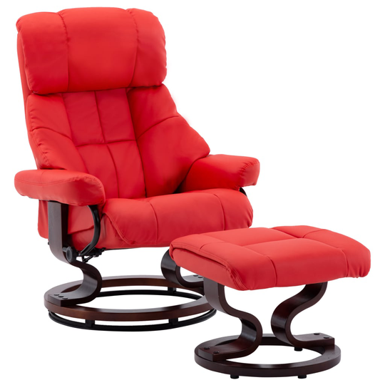 vidaXL Reclinerfåtölj med fotpall röd konstläder och böjträ