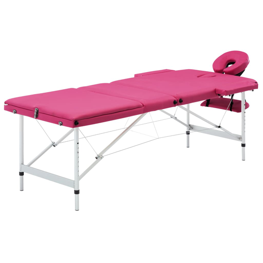 vidaXL Hopfällbar massagebänk 3 sektioner aluminium rosa