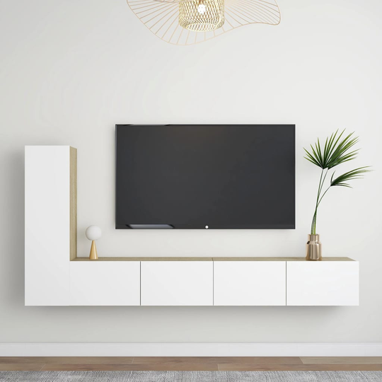 vidaXL TV-skåp 3 delar vit och sonoma-ek spånskiva