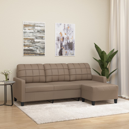 vidaXL 3-sitssoffa med fotpall cappuccino 180 cm konstläder