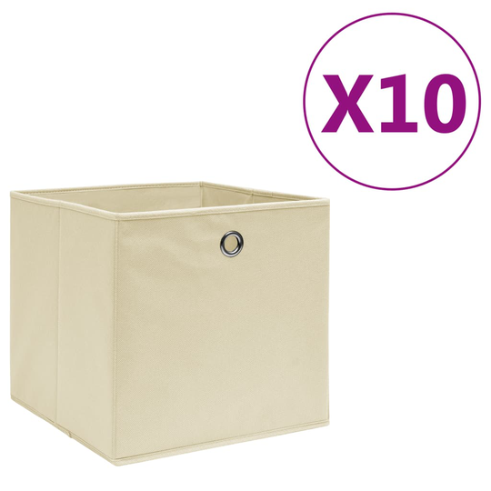 vidaXL Förvaringslådor 10 st non-woven tyg 28x28x28 cm gräddvit