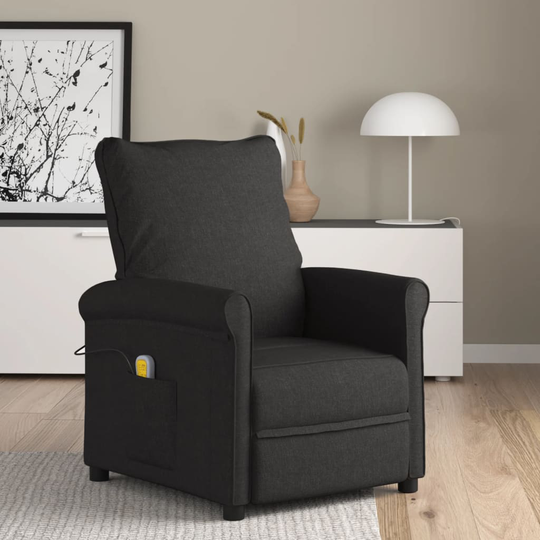vidaXL Elektrisk massagefåtölj med uppresningshjälp svart tyg