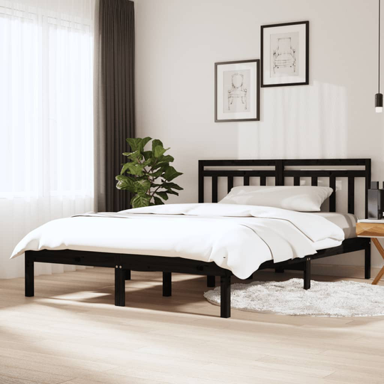 vidaXL Sängram svart massivt trä 150x200 cm
