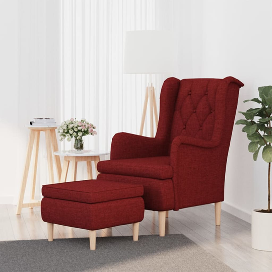 vidaXL Fåtölj med fotpall vinröd tyg