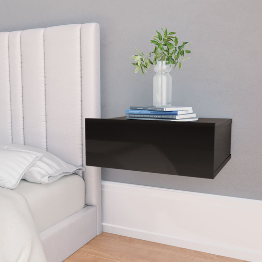vidaXL Svävande sängbord 2 st svart högglans 40x30x15 cm spånskiva