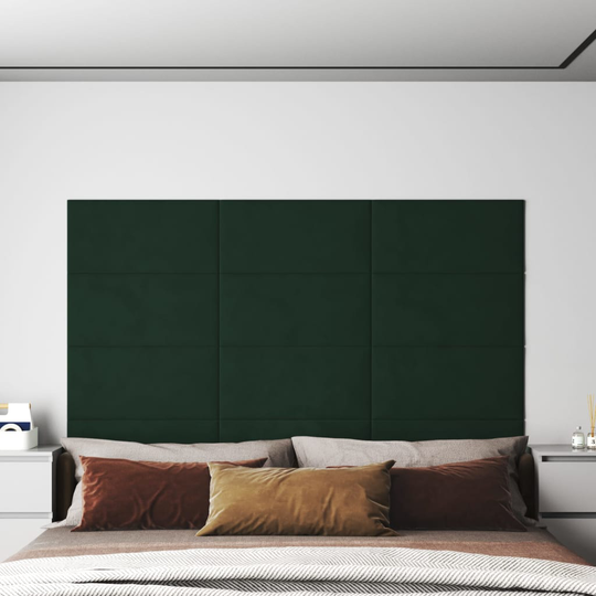 vidaXL Väggpaneler 12 st mörkgrön 60x30 cm sammet 2,16 m²