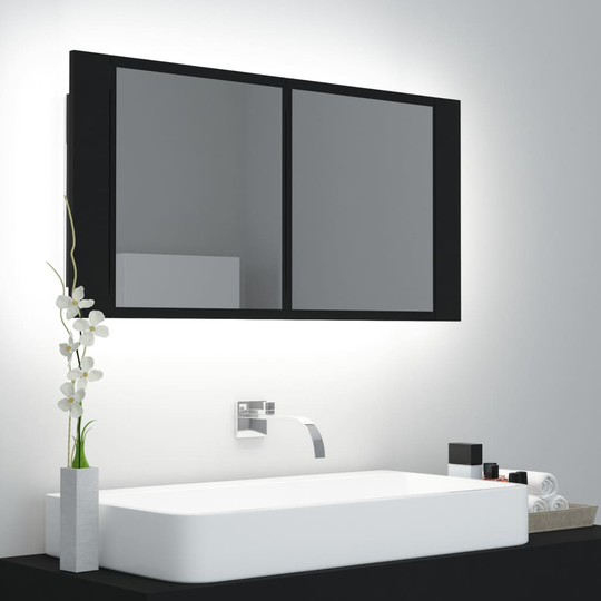 vidaXL Spegelskåp med LED svart 90x12x45 cm