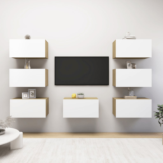 vidaXL TV-skåp 7 delar vit och sonoma-ek 30,5x30x60 cm spånskiva