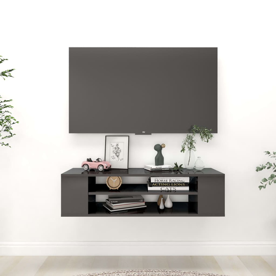 vidaXL TV-väggskåp grå högglans 100x30x26,5 cm spånskiva