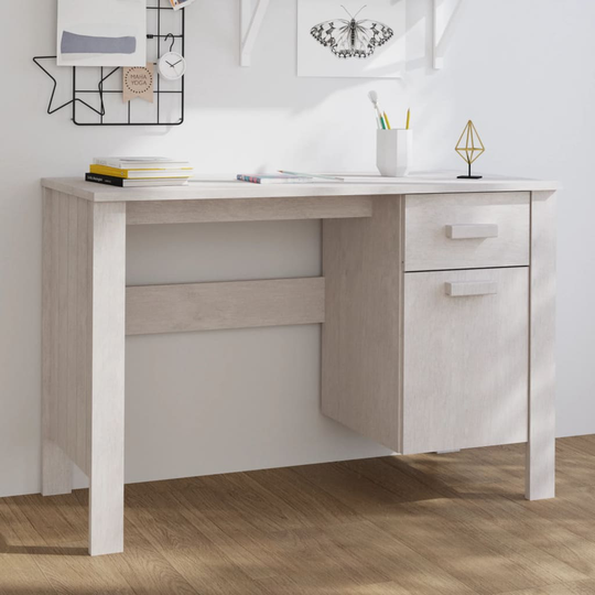 vidaXL Skrivbord vit 113x50x75 cm massiv furu