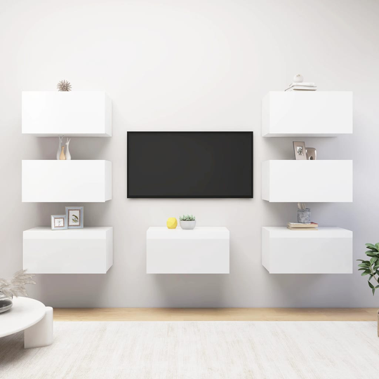 vidaXL TV-skåp 7 st vit högglans 30,5x30x60 cm spånskiva