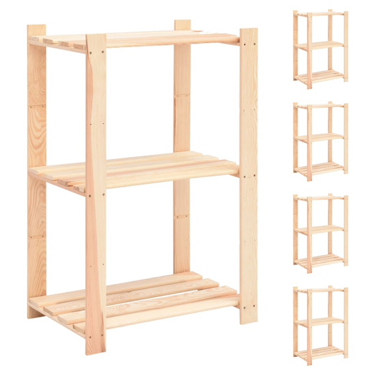 vidaXL Förvaringshylla 3 hyllor 5 st 60x38x90 cm massiv furu 150 kg
