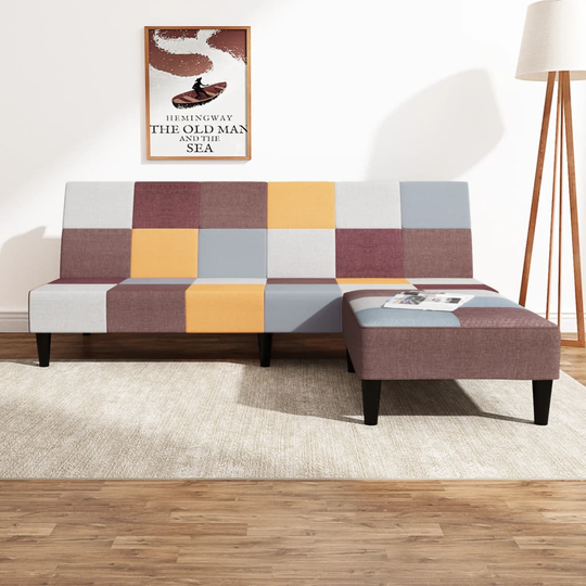 vidaXL Bäddsoffa 2-sits med fotpall flerfärgat tyg