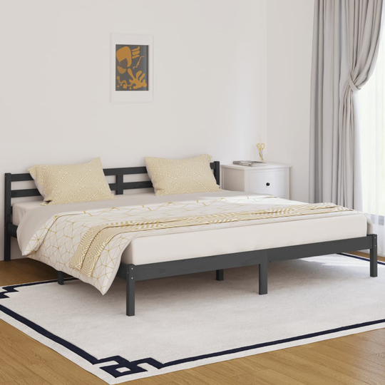 vidaXL Sängram massiv furu 200x200 cm grå