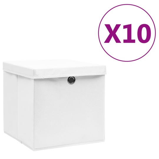vidaXL Förvaringslådor med lock 10 st 28x28x28 cm vit
