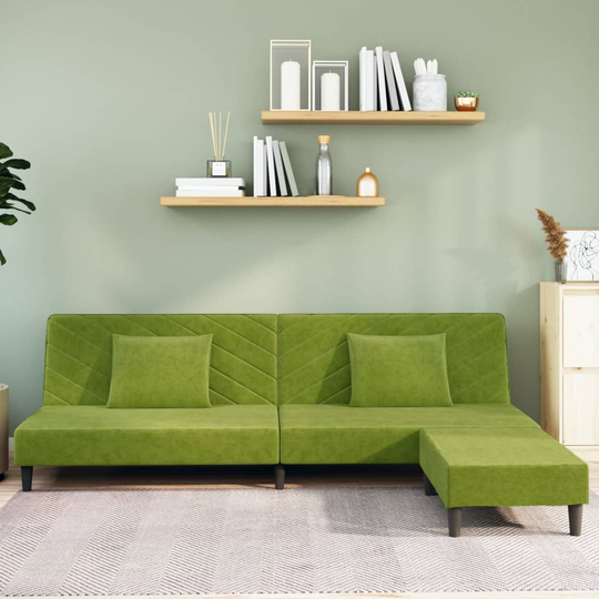 vidaXL Bäddsoffa 2-sits med två kuddar och fotpall ljusgrön sammet