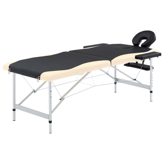 vidaXL Hopfällbar massagebänk 2 sektioner aluminium svart och beige