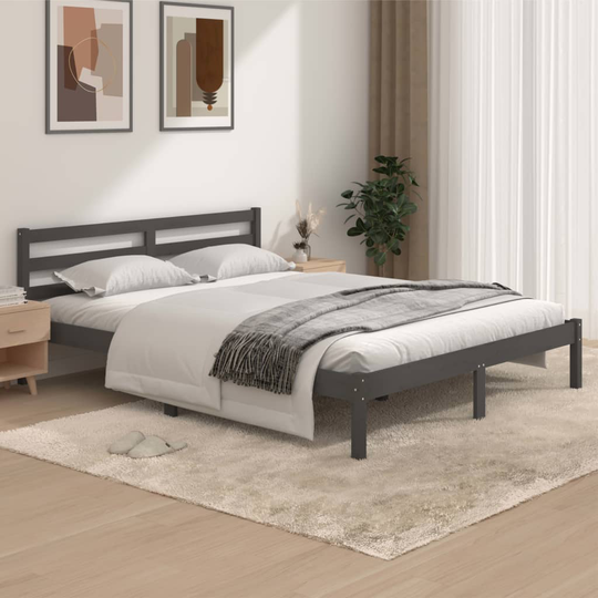 vidaXL Sängram massiv furu 150x200 cm grå 5FT