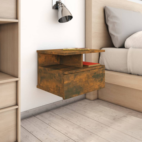 vidaXL Svävande sängbord rökfärgad ek 40x31x27 cm konstruerat trä
