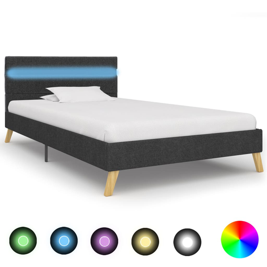 vidaXL Sängram med LED mörkgrå tyg 90x200 cm