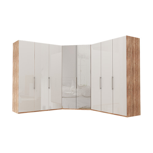 Garderob Atlanta - Ljus rustik ek 150 + walk-in + 150, 236 cm
