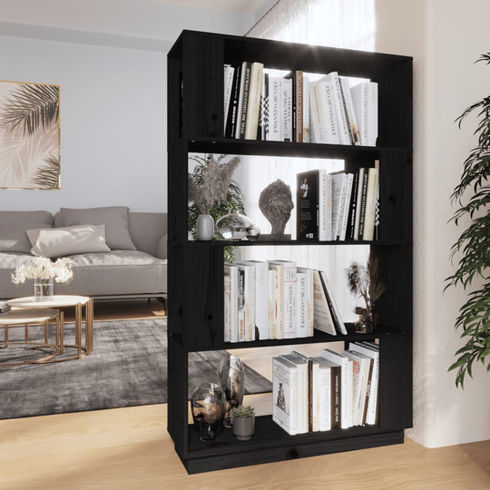 vidaXL Bokhylla/rumsavdelare svart 80x25x132 cm massiv furu