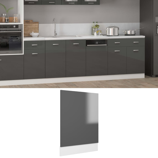 vidaXL Front för diskmaskin grå högglans 45x3x67 cm spånskiva