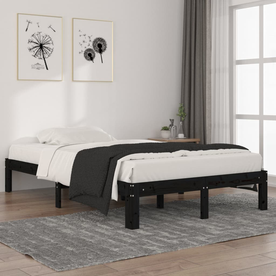 vidaXL Sängram svart massiv furu 120x200 cm
