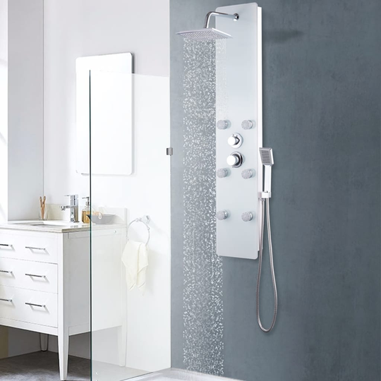 vidaXL Duschpanel glas 25x44,6x130 cm vit