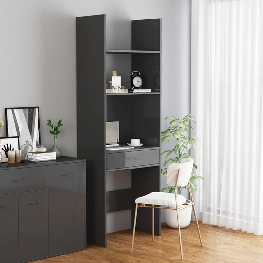 vidaXL Bokhylla grå högglans 60x35x180 cm spånskiva