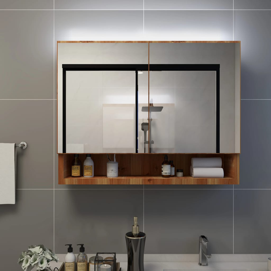 vidaXL LED-Spegelskåp för badrum ek 80x15x60 cm MDF