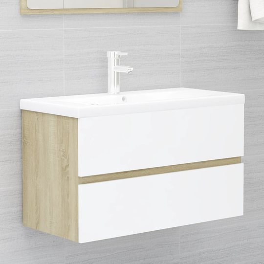 vidaXL Tvättställsskåp vit och sonoma-ek 80x38,5x45 cm spånskiva
