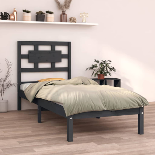 vidaXL Sängram grå massivt trä 75x190 cm liten enkelsäng