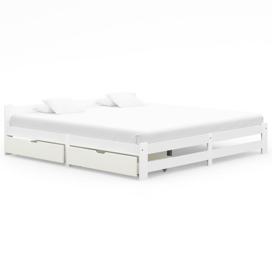 vidaXL Sängram med 2 lådor vit massiv furu 200x200 cm