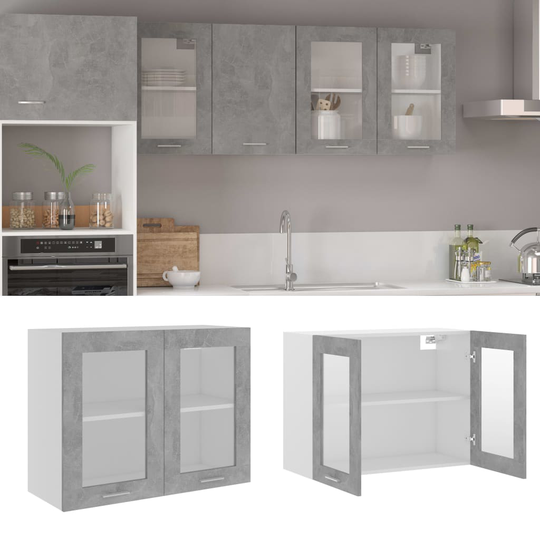 vidaXL Väggskåp glas betonggrå 80x31x60 cm konstruerat trä